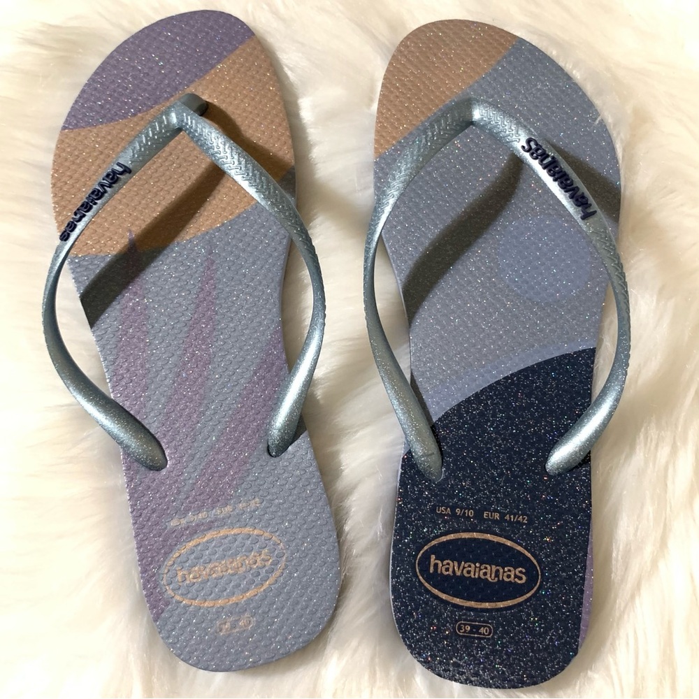Silver/lavender sparkle Havaianas flip flops 39/40, barely worn